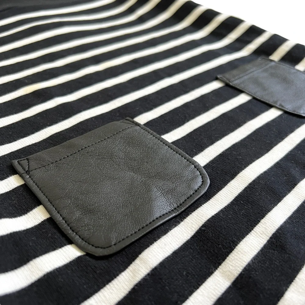 GYMBOREE Kids Black & White Striped Dress Sz 5 Faux Leather Pockets Cap Sleeve